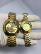 Gold Couple Watches Set Rose Gold Chain Strap 2 Pcs