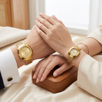 Gold Couple Watches Set Rose Gold Chain Strap 2 Pcs